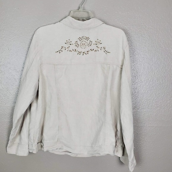 Charter Club Beige Embroidered Beaded Linen Jacket 2X Coastal Grandma 2X - Picture 2 of 6
